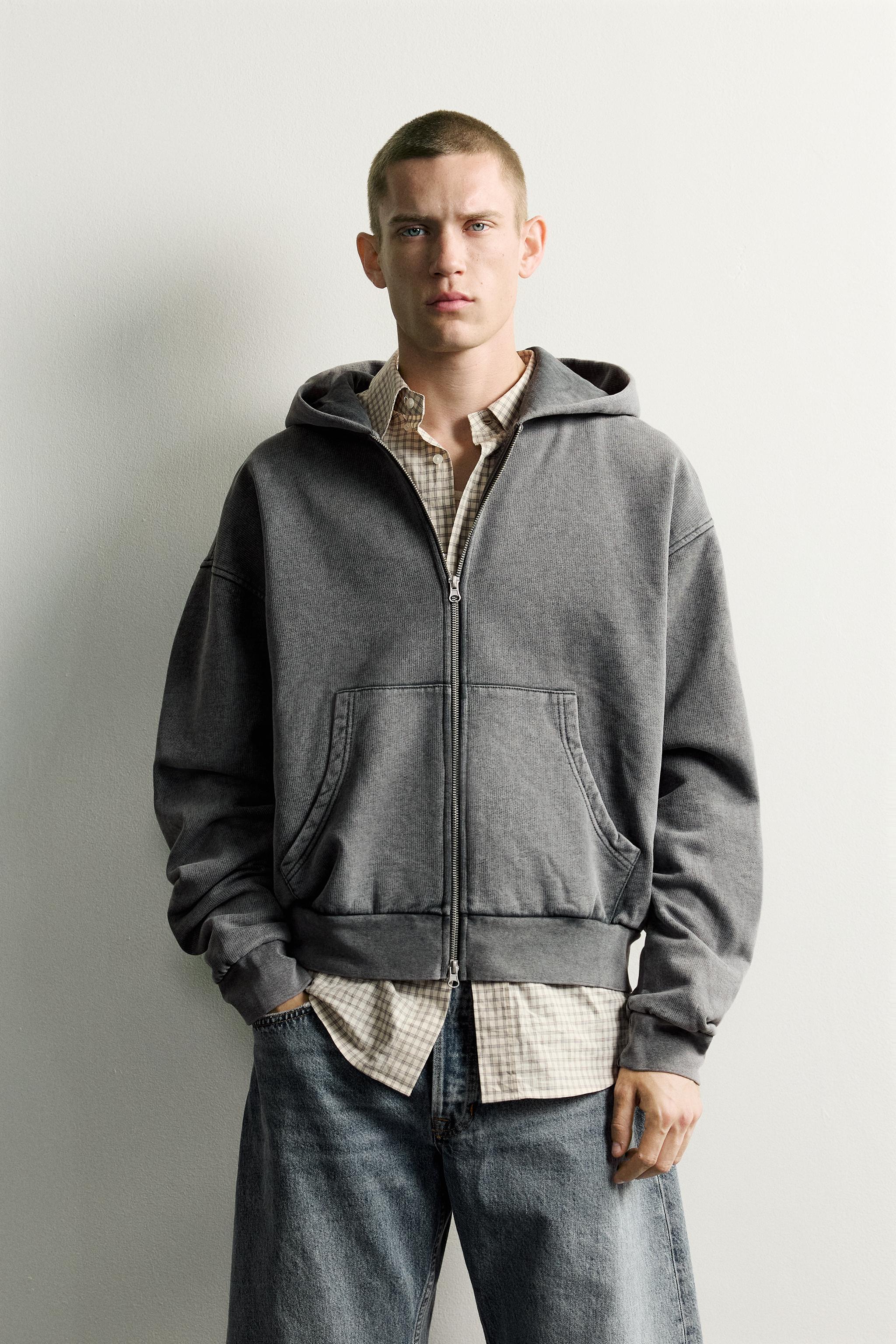 BOXY FIT BASIC ZIP-UP HOODIE - Light blue | ZARA United States