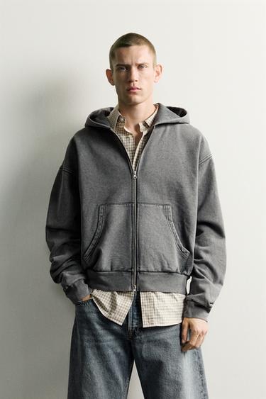 BASIC BOXY-FIT ZIP-UP HOODIE — Grayish 2