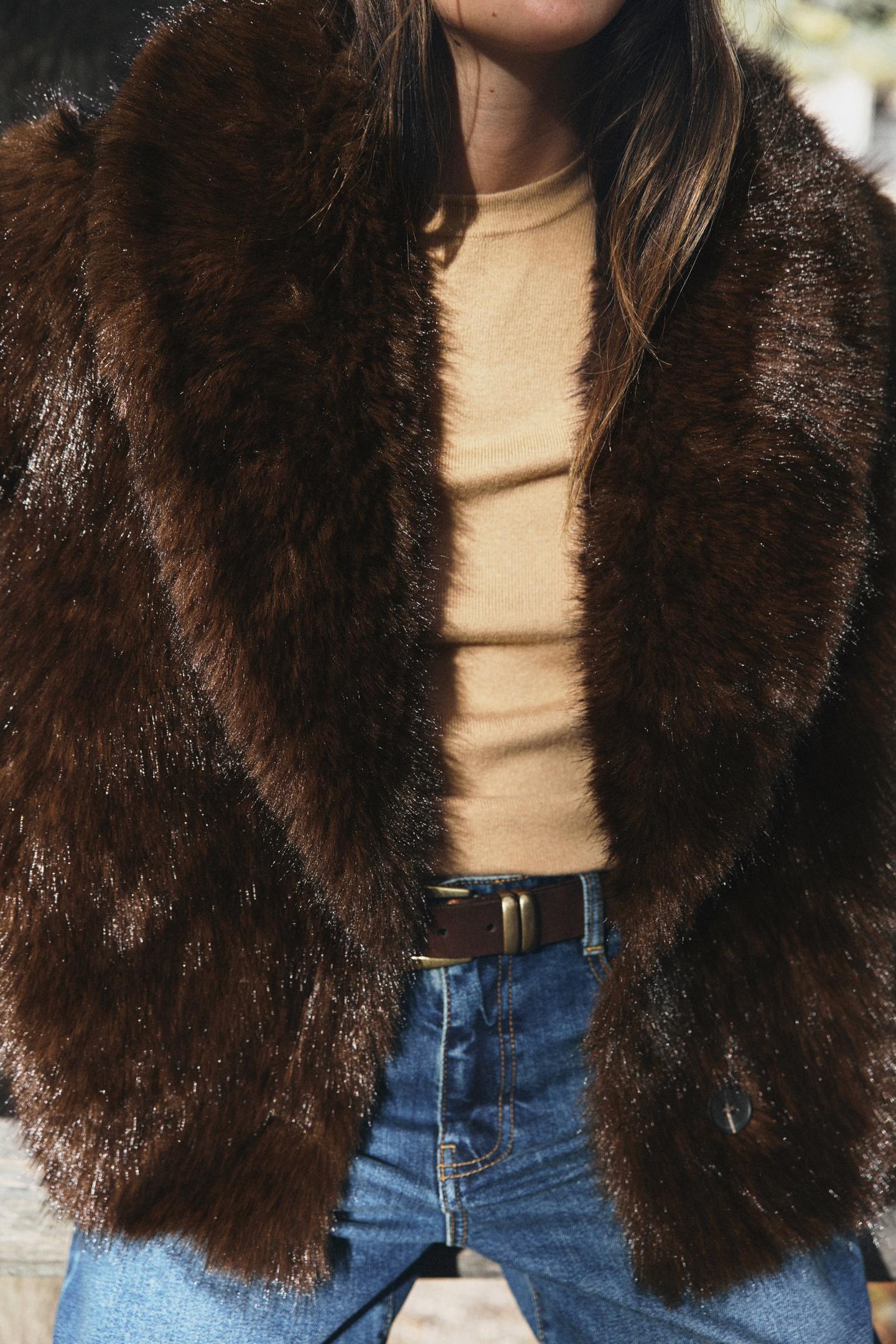Женская куртка Zara Reversible Faux Fur, цвет: Коричневый — фото 4