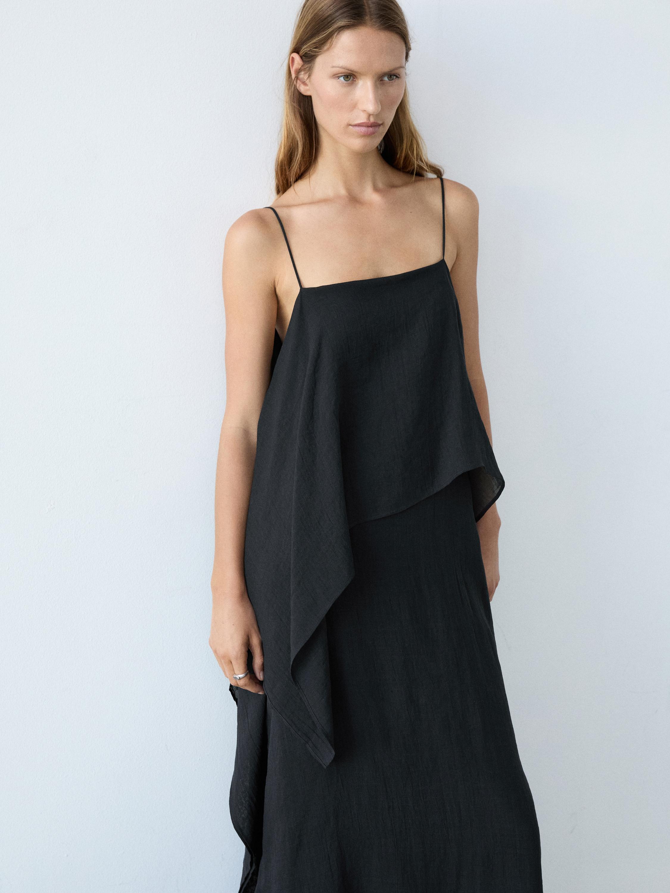 Midi dress with asymmetric ruffle detail — 452