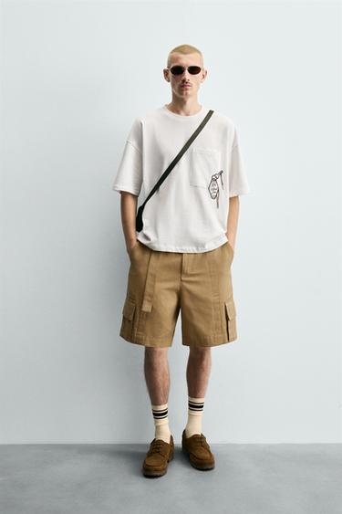 EMBROIDERED POCKET T-SHIRT - Oyster-white by Zara - Image 0