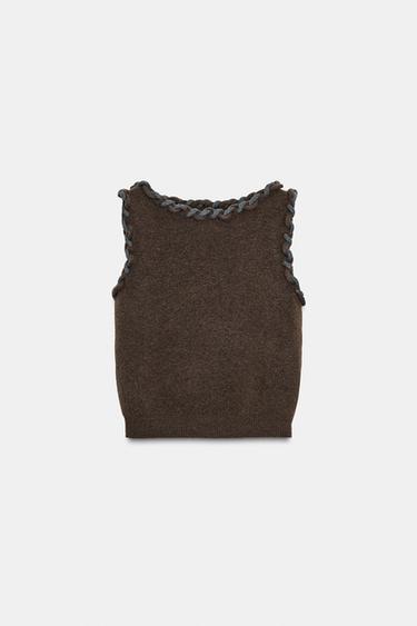 INTERWOVEN TRIM KNIT TOP - Brown by Zara - Image 0