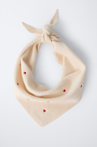 KNITTED SCARF WITH EMBROIDERED HEARTS - Ecru by Zara - Image 1