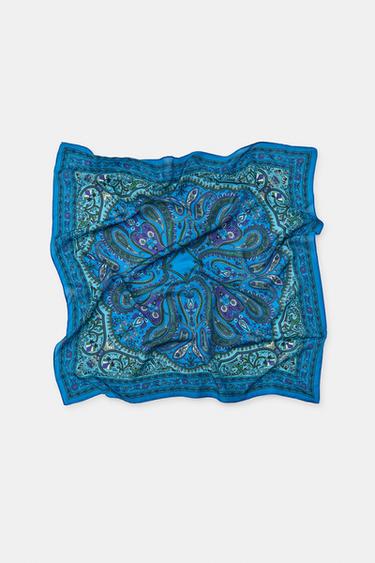 FOULARD BANDANA MODAL ET SOIE À IMPRIMÉ CACHEMIRE - Bleu de Zara