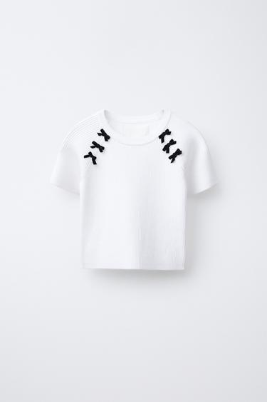 CAMISETA RIB LACITOS - Crudo de Zara