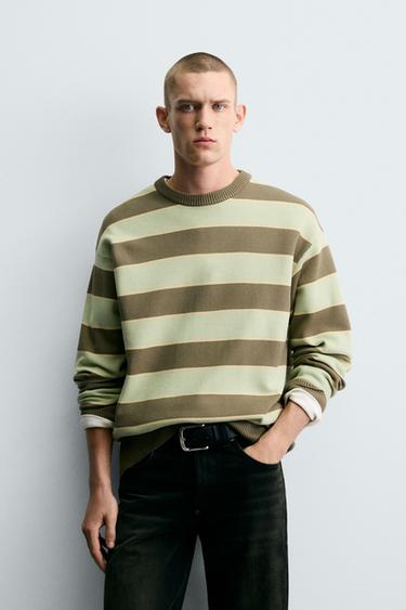 SOFT TEXTURED SWEATER - Green stripe by Zara