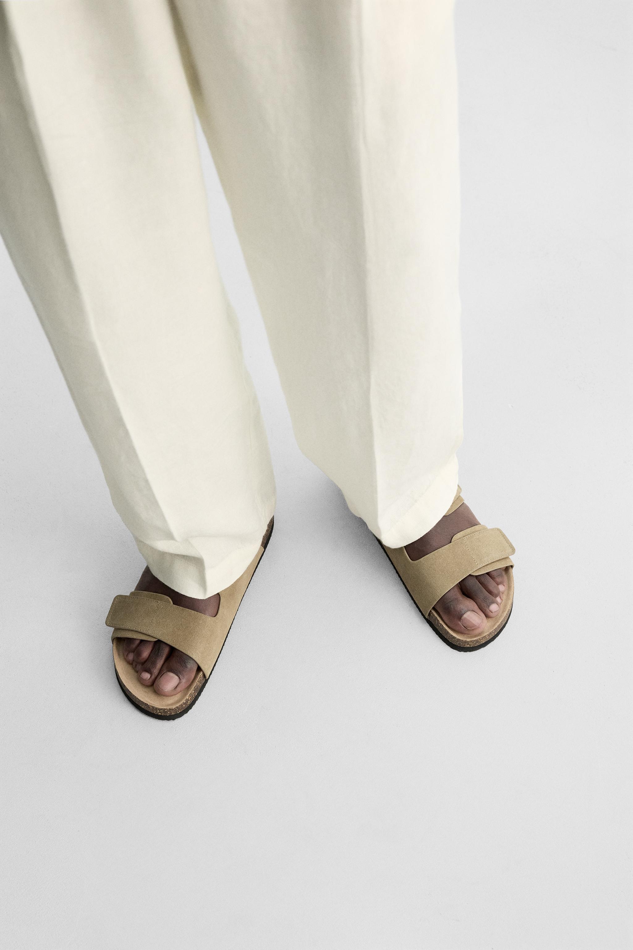 DOUBLE STRAP LEATHER SANDALS - Beige | ZARA United States