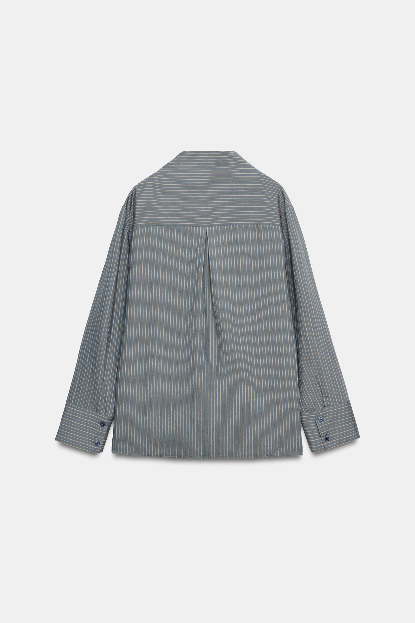 Женская рубашка Zara ZW Collection Striped Crossover, цвет: Серый / Рыжевато-коричневый — фото 7