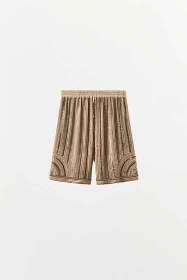 SEQUINNED BEADED BERMUDA SHORTS - Beige by Zara - Image 4