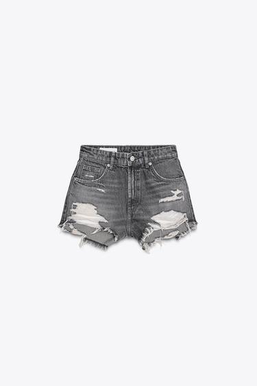 HIGH-WAIST CURVED DENIM SHORTS - Light grey by Zara