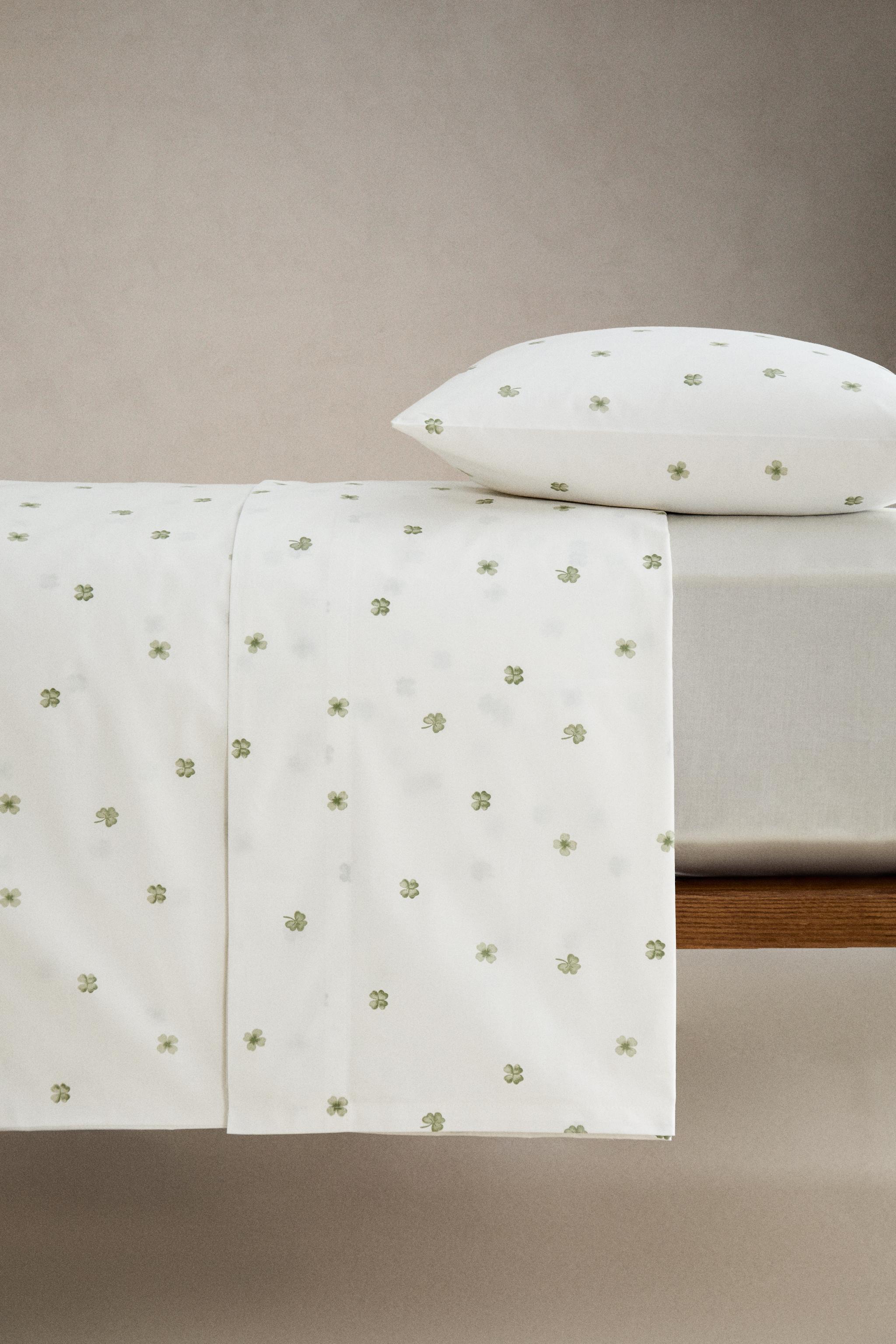 Zara linen green flat sheet and 2 pillowcases selling