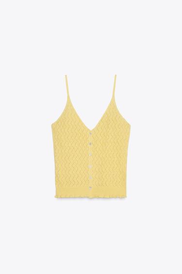 TOP EN MAILLE POINTELLE À VOLANTS - Jaune clair de Zara - Image 5