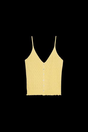 Zara POINTELLE KNIT RUFFLED TOP - Light yellow - Image 0