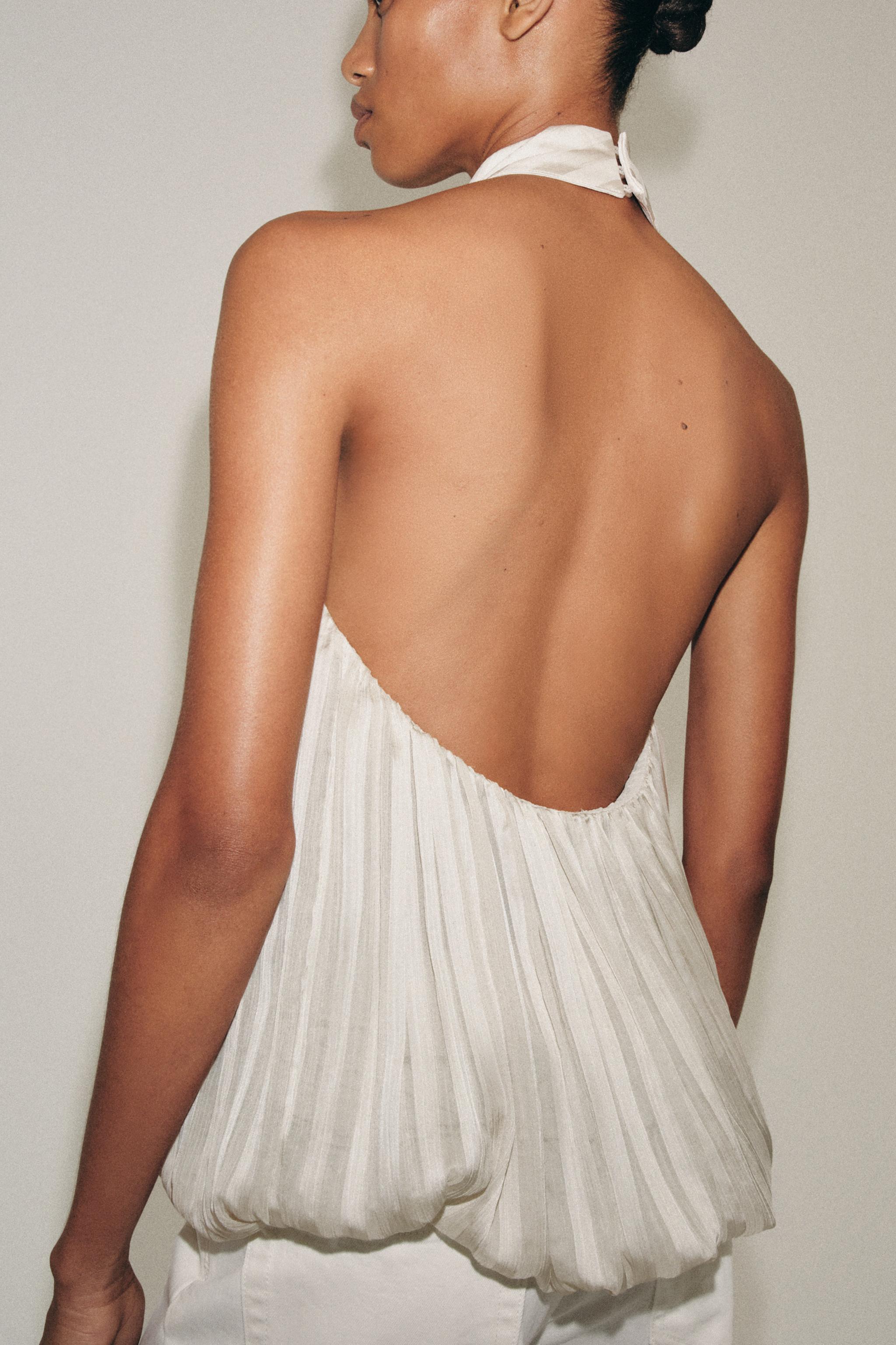 ZW COLLECTION PLEATED HALTER TOP — Pearl / Beige