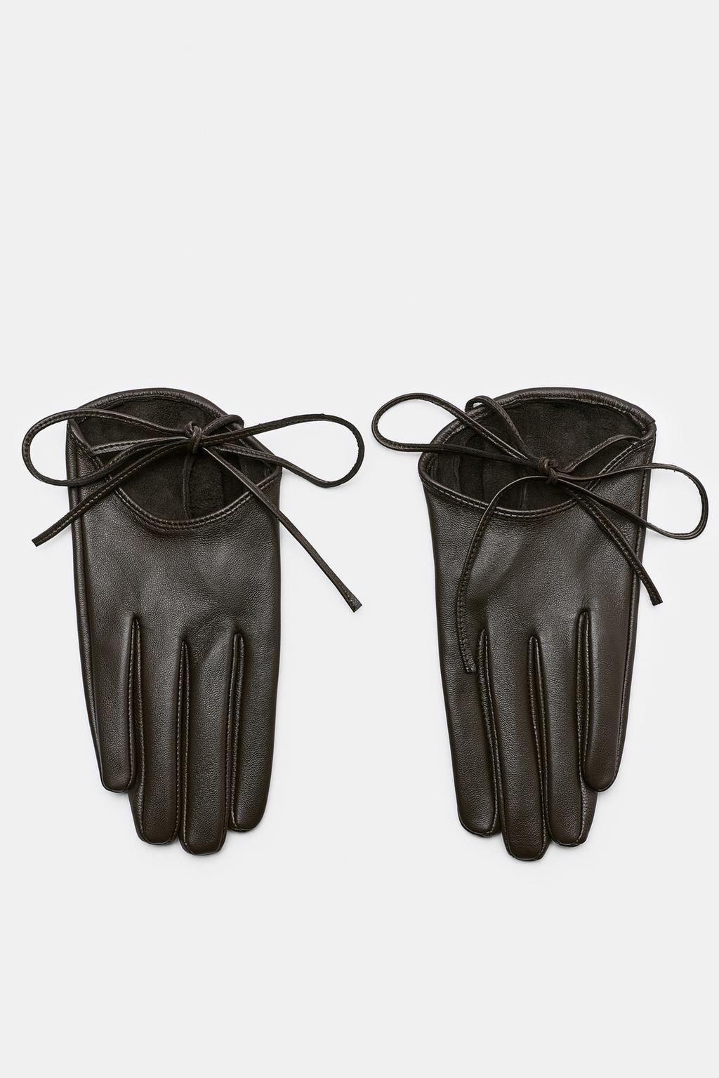 100% LEATHER SHORT GLOVES WITH BOW
