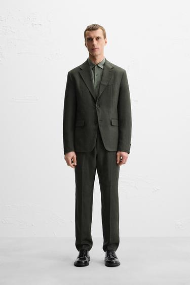 100% LINEN SUIT TROUSERS - Dark khaki by Zara - Image 0