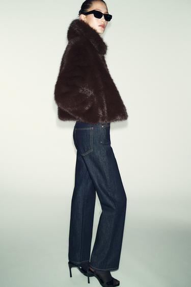 SHORT FAUX FUR COAT WITH LAPEL COLLAR - Brown by Zara - Image 3