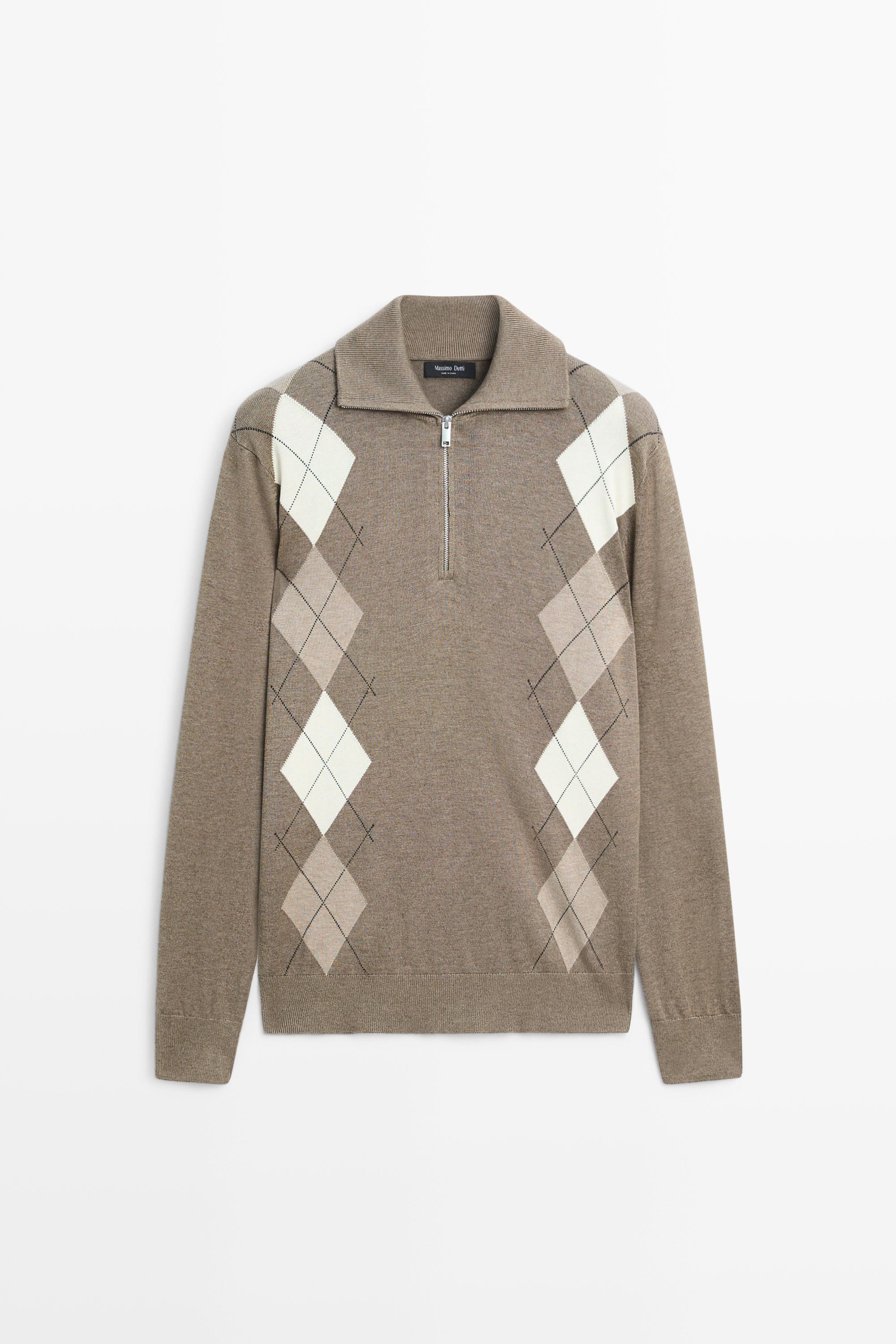 Argyle quarter-zip knit sweater
