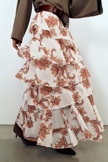 PRINTED RUFFLE SKIRT — Tans 1