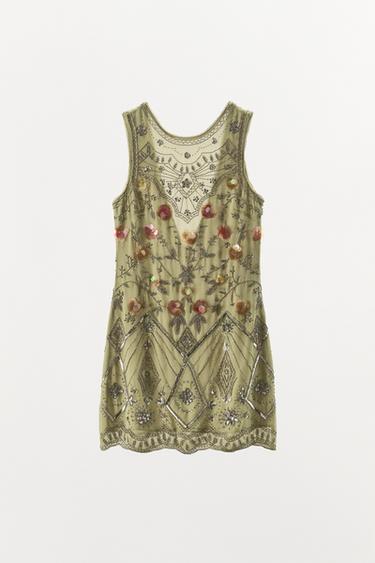 LIMITED EDITION BEAD AND SEQUIN DRESS - Olive green by Zara - Image 2