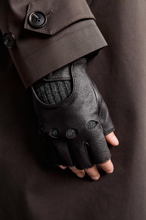 MITONES PIEL COMBINADA - Marrón oscuro de Zara - Imagen 0