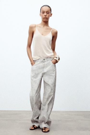 Zara ZW COLLECTION BALLOON MID-RISE JEANS - Ecru