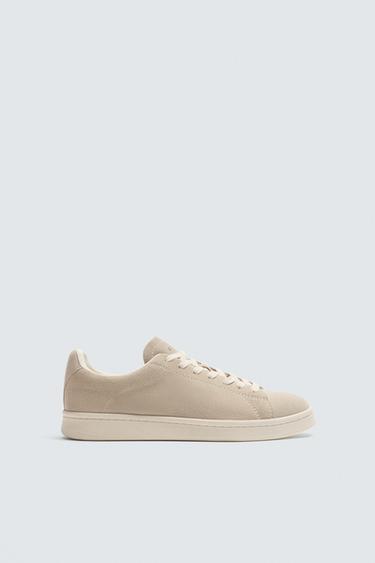 Zara LEATHER SNEAKERS - SAND/BROWN