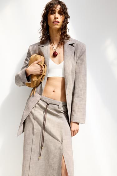 Zara BELTED OVERSIZED BLAZER - Sand / Black