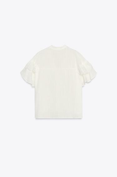 BLOUSE MANCHES COURTES À VOLANT - Blanc de Zara - Image 6