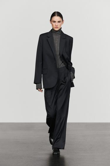 Pantalon plissé en laine extra-fine - Bleu marine de Zara - Image 0