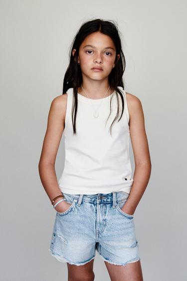 RIPPED DENIM BERMUDA SHORTS - Light blue by Zara