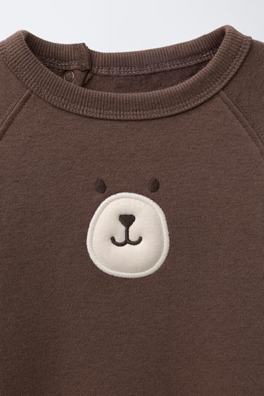 FLEECE EMBROIDERED BEAR JUMPSUIT - Brown by Zara - Image 2