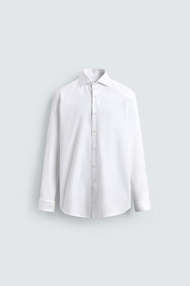 CAMISA SLIM FIT AMB PUNY DE BOTÓ DE PUNY - Blanc de Zara