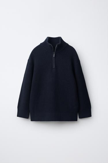 ZIP-UP KNIT SWEATER — Dark navy 2