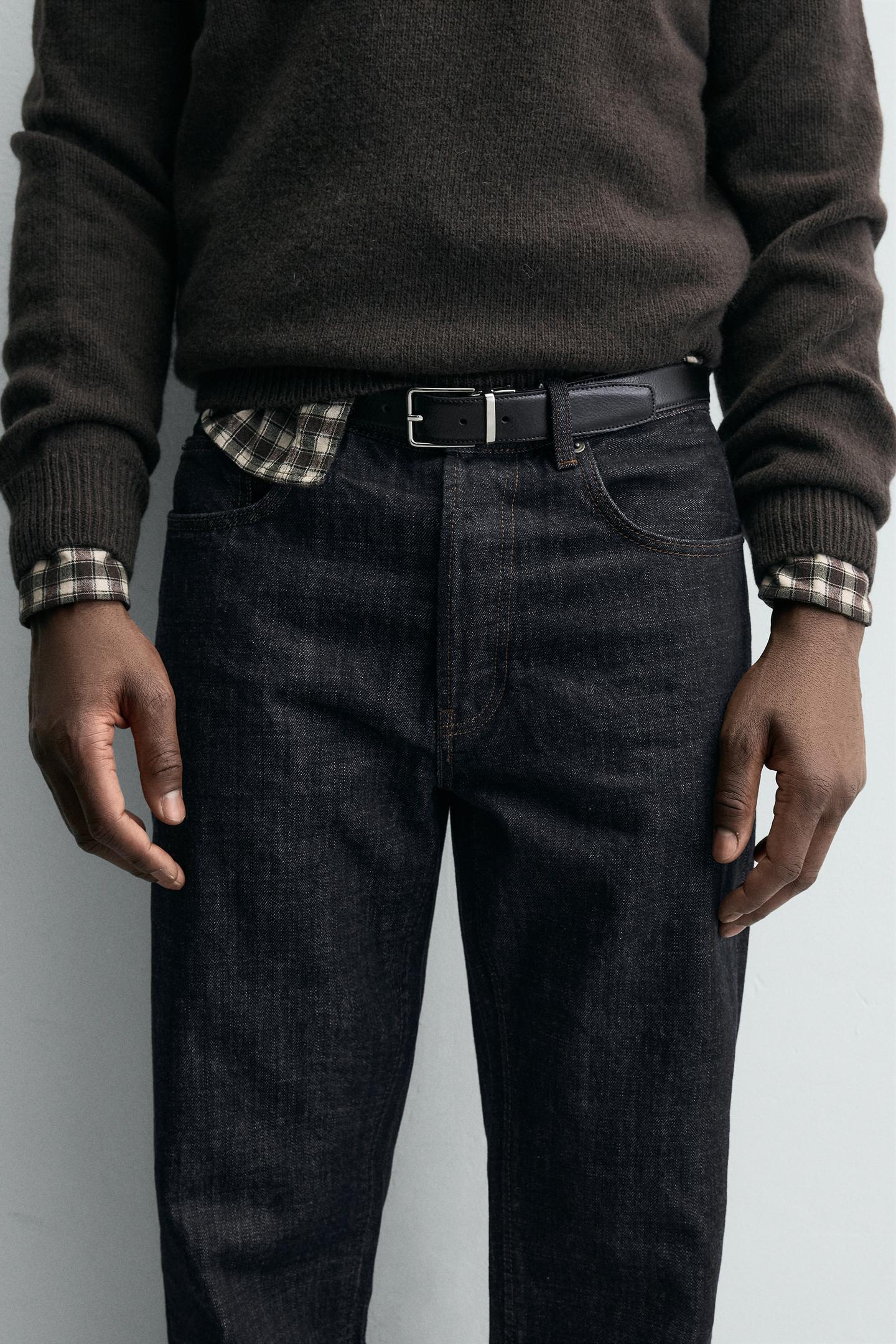 Мужской ремень Zara Reversible Leather Belt, цвет: Чёрный — фото 1