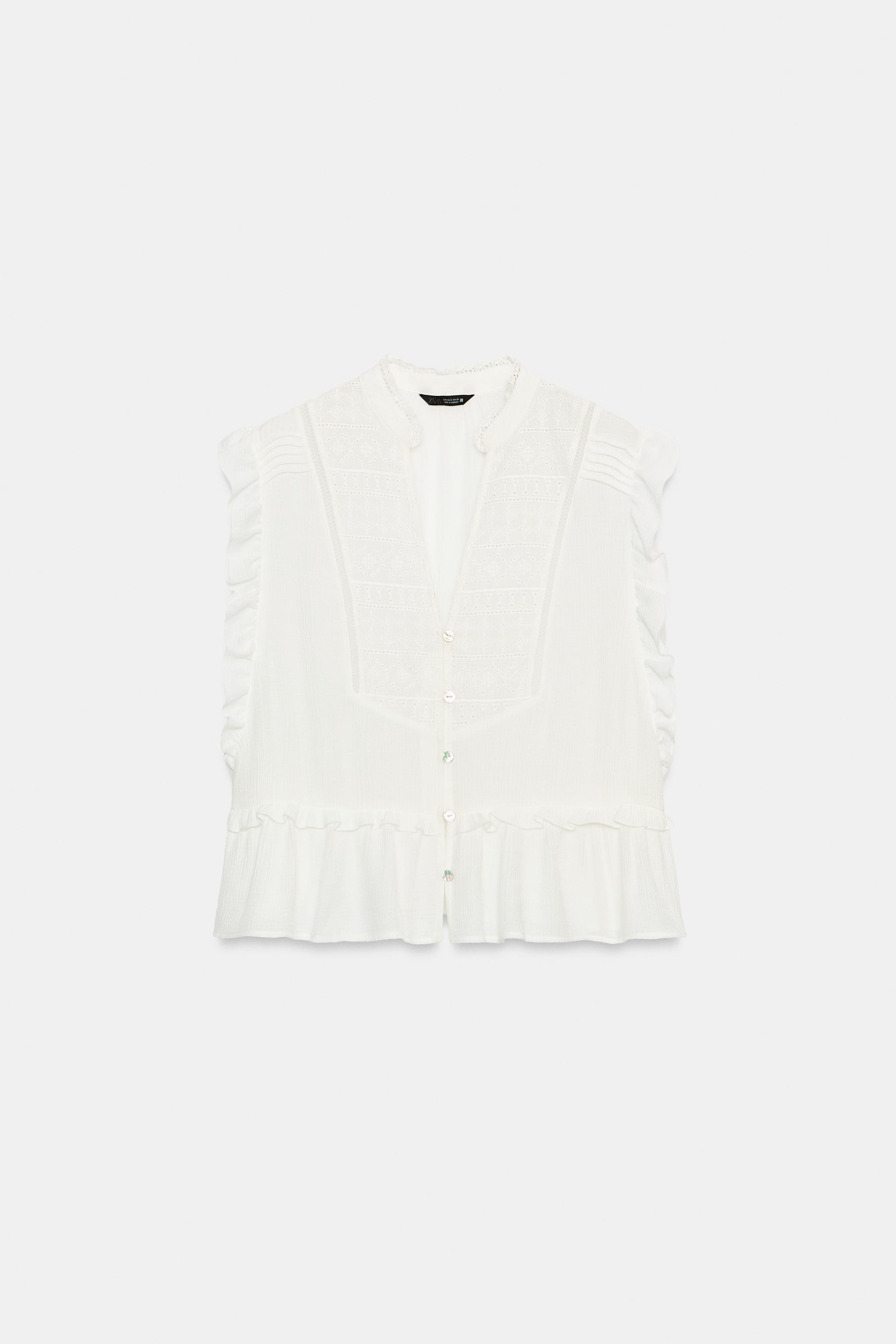 Zara İŞLEMELİ FIRFIRLI TOP görsel 7