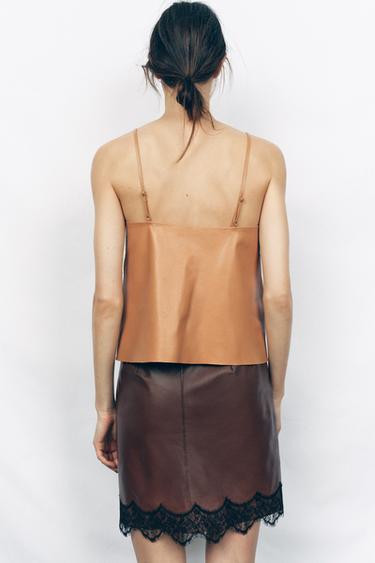 TOP EN CUIR ET DENTELLE ÉDITION LIMITÉE - Caramel de Zara - Image 2