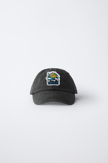 WASHED-EFFECT CAP WITH PATCH - Black by Zara