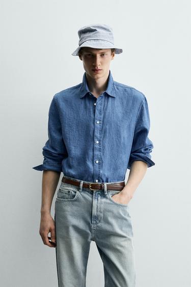 Zara REGULAR FIT 100% LINEN SHIRT - Dark indigo