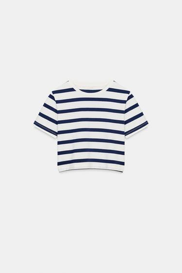 Zara CROPPED SHORT SLEEVE T-SHIRT - striped
