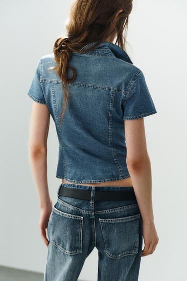 CHEMISE EN DENIM TRF À POCHES - Bleu de Zara - Image 4