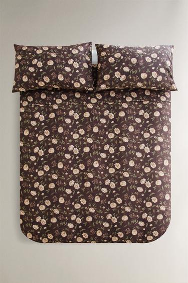 HOUSSE DE COUETTE IMPRIMÉ FLEURS - Marron de Zara