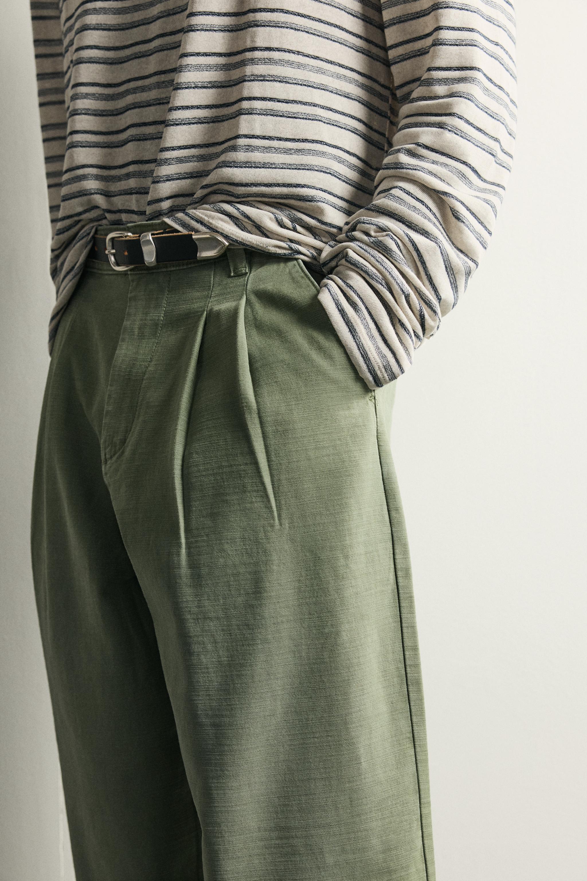 Мужские джинсы Zara BAGGY FIT PLEATED CHINO PANTS — фото 5