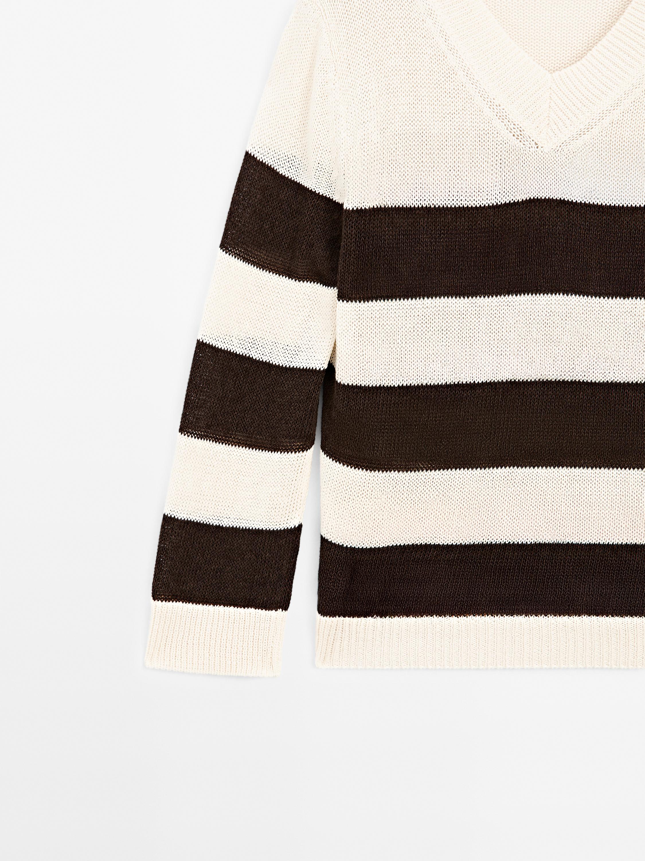 Pull coton à rayures en maille