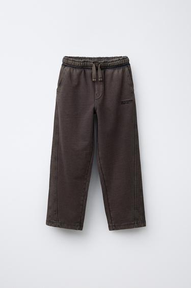 Zara WASHED-EFFECT STRAIGHT-LEG PLUSH PANTS - Dark brown - Image 0