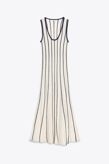 MIDI CUT-OUT KNIT DRESS - Ecru / Navy by Zara - Image 2