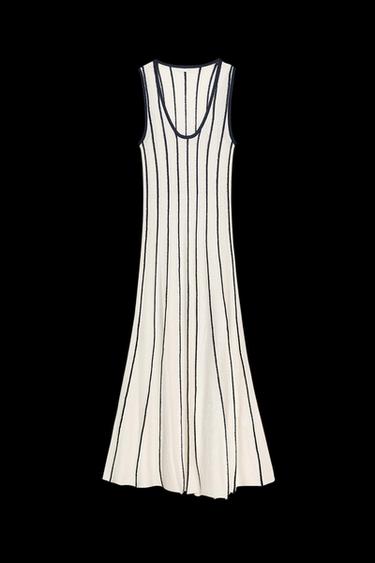 Zara CUT-OUT KNIT MIDI DRESS - Ecru / Navy - Image 0