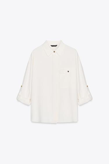 ROLL-UP SLEEVE SHIRT WITH POCKET - Ecru by Zara - Image 0