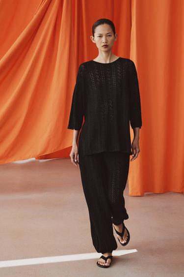 შარვალი ნაქსოვი ბომბაჩო - Zara-ს Black - სურათი 0