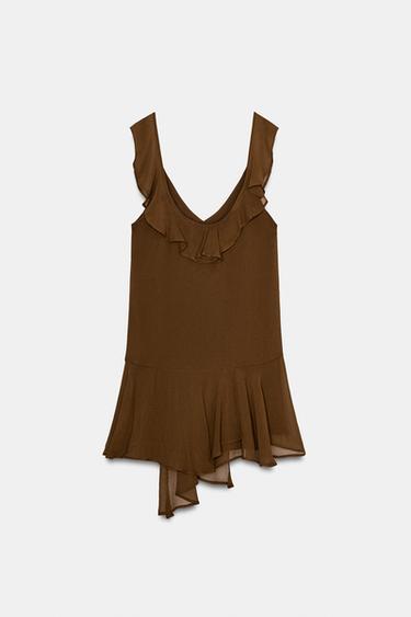 SHORT DRESS WITH RUFFLES - chocolate by Zara - Image 8